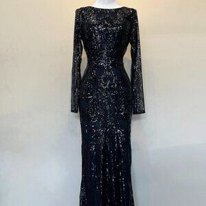 NEW BLACK COLOR LONG SHEATH LONG OPEN BACK PROM PARTY WEDDING DRESS AC7015